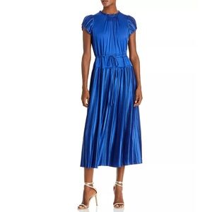 Rebecca Taylor Pleated Short Sleeve Midi Dress Cobalt Blue Size L New w/Tag $495